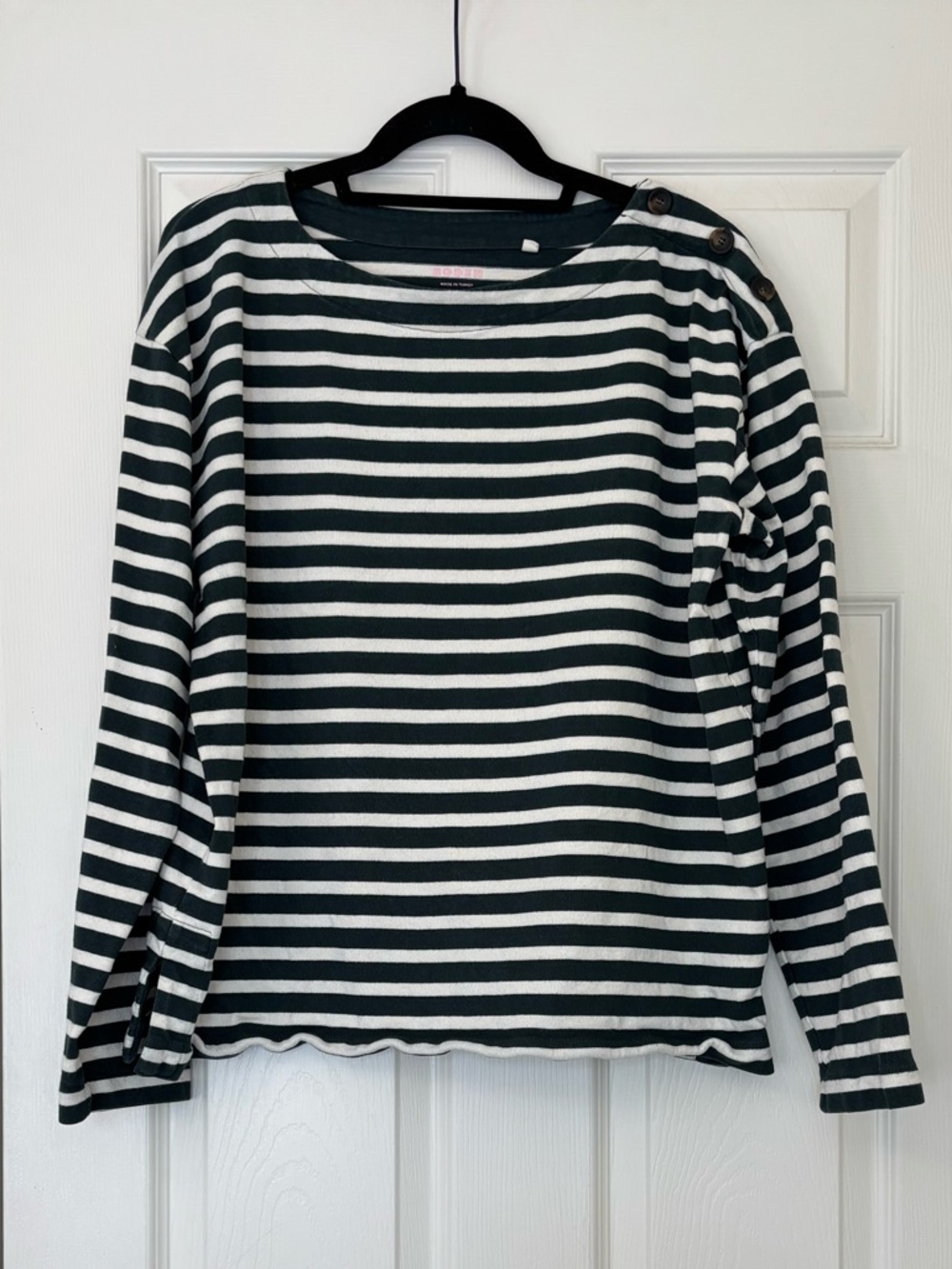 Boden 100% Cotton Striped Long Sleeve Shirt with Asymmetrical Shoulder Buttons